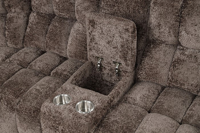JOVIE Brown Power 101" Wide Sectional with 2 Recliners