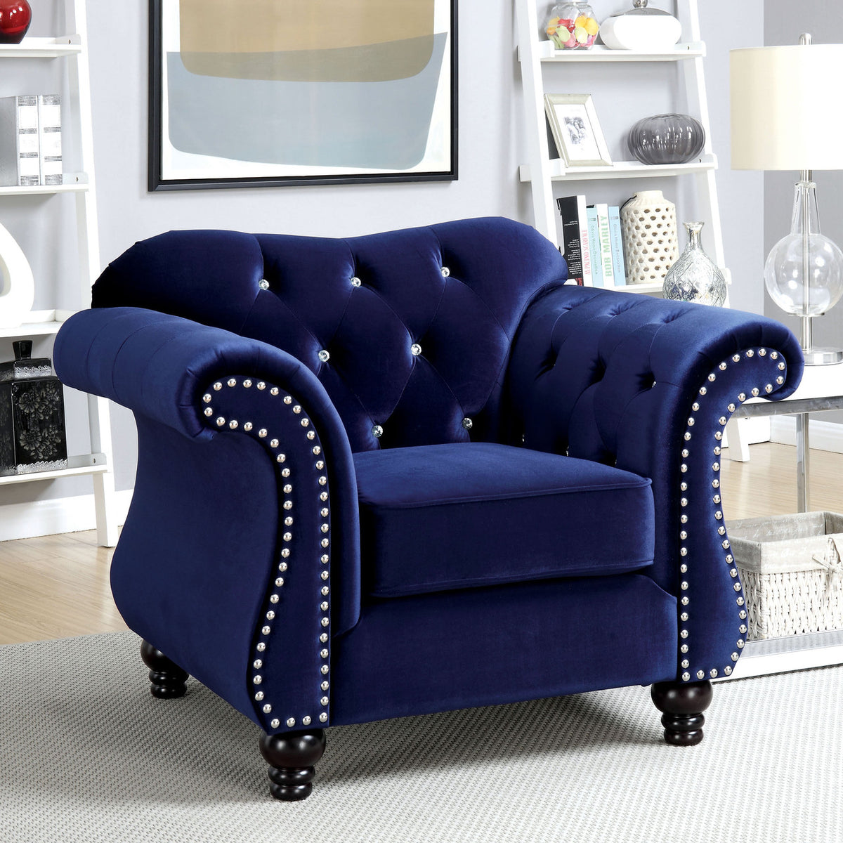 YULIETTE Blue 47" Wide Arm Chair