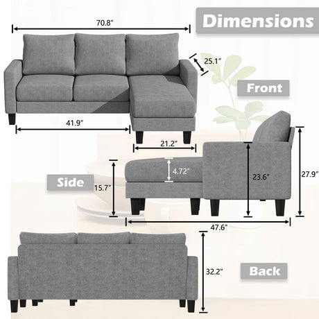KALIMA Light Gray 71" Wide Reversible Sofa Chaise
