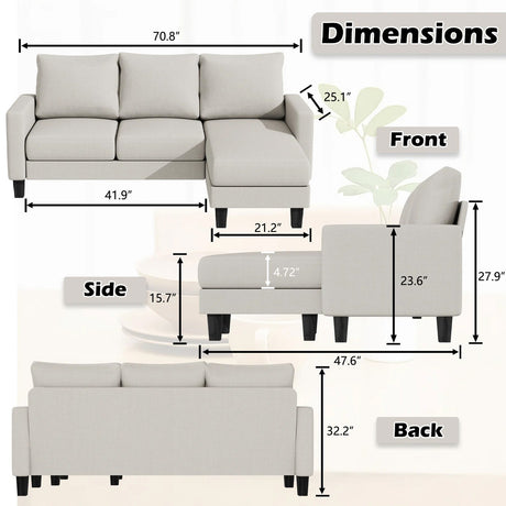KALIMA Off White 71" x 48" Depth Reversible Sofa Chaise
