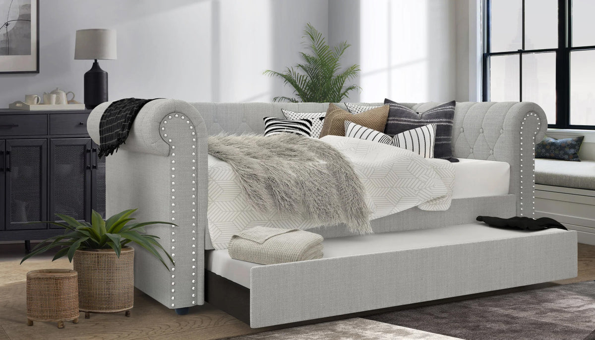 KALMIA Gray Linen Daybed with Trundle