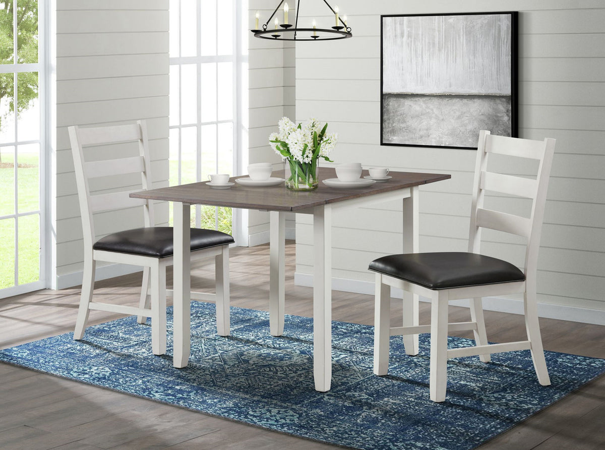 KALVEN White & Brown 3 Piece Drop-Leaf Dining Set
