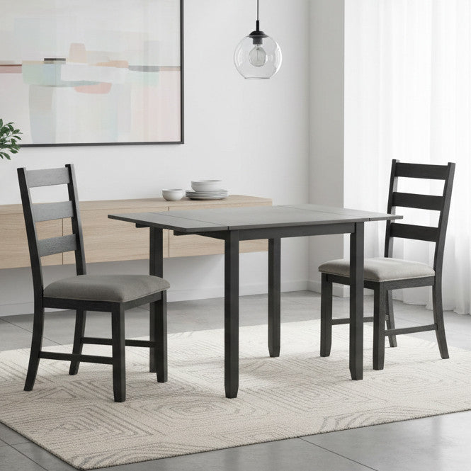 KALVEN Black & Gray 3 Piece Drop-Leaf Dining Set