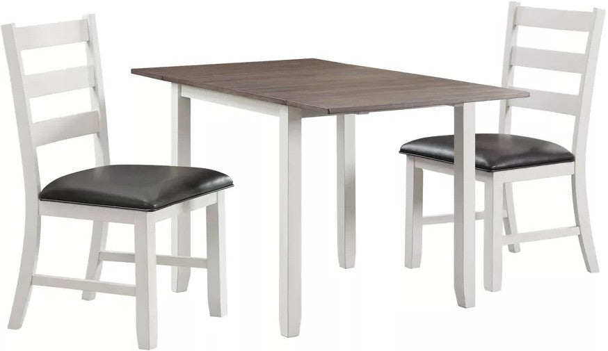 KALVEN White & Brown 3 Piece Drop-Leaf Dining Set