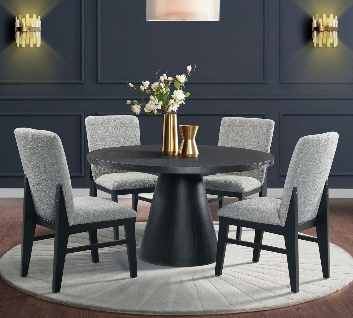 KARIM Black & Gray Boucle 5 Piece Dining Set
