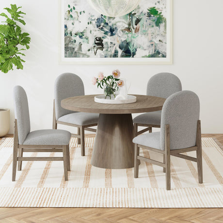 KARIM Natural Brown & Rounded Gray Boucle 5 Piece Dining Set