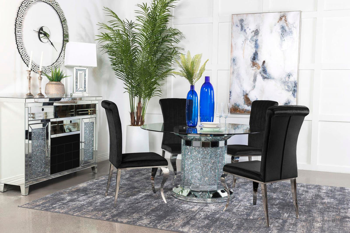 KAROLINA Mirror Diamond 5 Piece Dining Set with DARLA Black Chairs