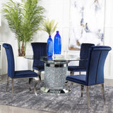 KAROLINA Mirror Diamond 5 Piece Dining Set with DARLA Dark Blue Chairs