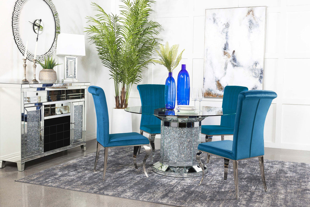 KAROLINA Mirror Diamond 5 Piece Dining Set with DARLA Teal Chairs