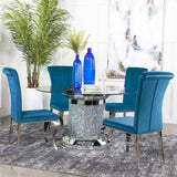 KAROLINA Mirror Diamond 5 Piece Dining Set with DARLA Teal Chairs