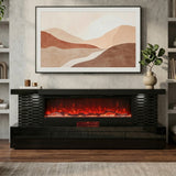 KATINI Glossy Black 71" Wide x 26" Height TV Stand with Fireplace & Bluetooth Speakers