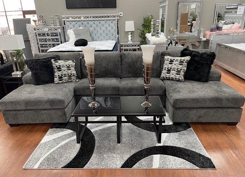 CRESTLAKE Gray 144" Wide Double Chaise Sectional