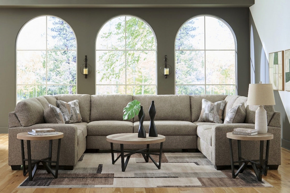 KAXIM Light Brown Chenille 142" x 93" Oversized Sectional with Double Sofa