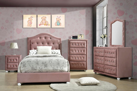 KELLIE Pink Velvet Platform Bed