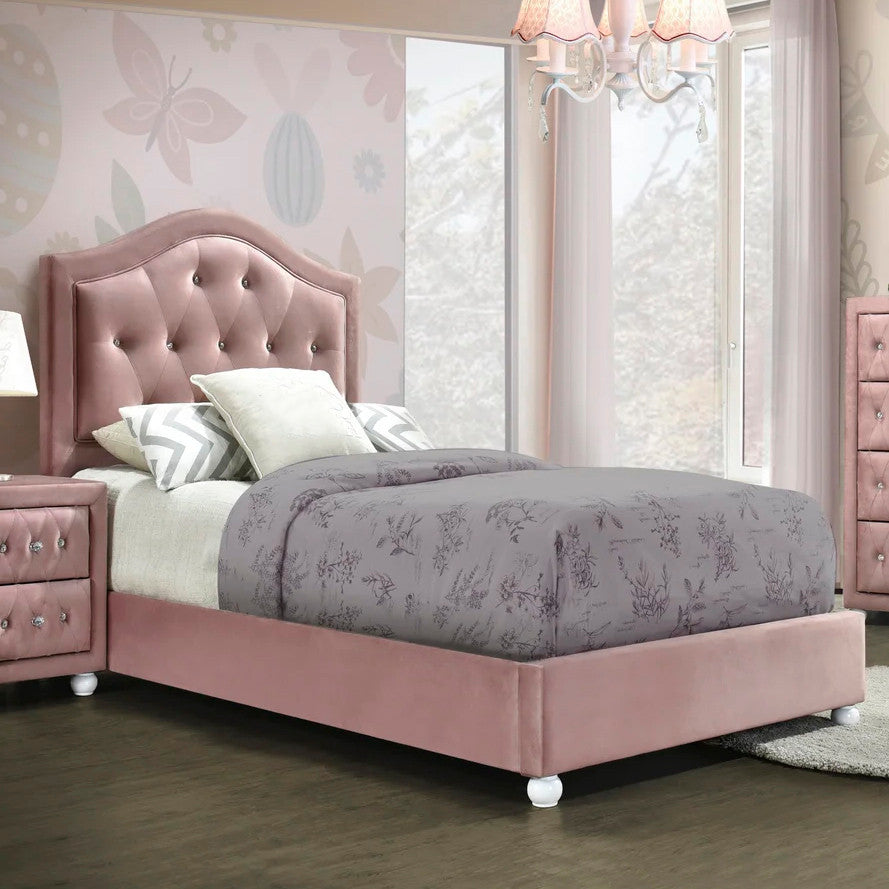 KELLIE Pink Velvet Platform Bed