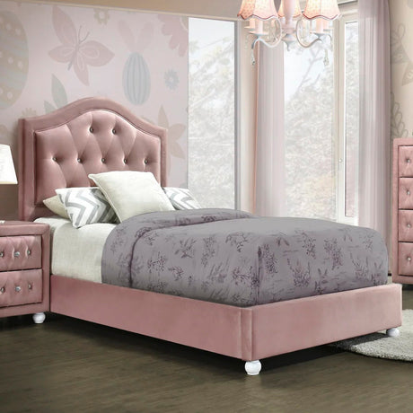 KELLIE Pink Velvet Platform Bed
