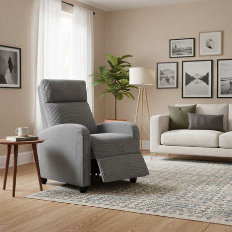 KENNEDALE Gray Corduroy 27" x 40" Height Push-Back Recliner Chair