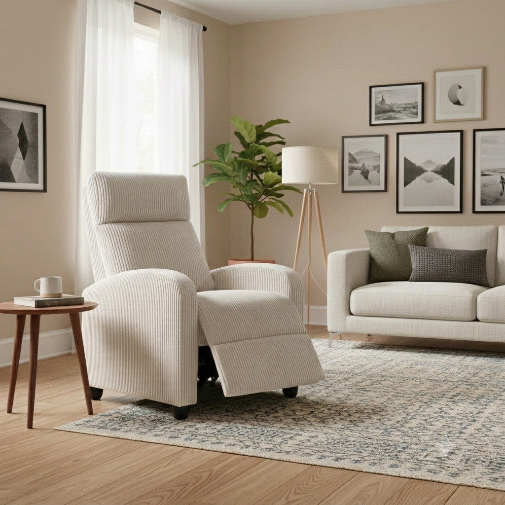 KENNEDALE CREAM Corduroy 27" x 40" Height Push-Back Recliner Chair