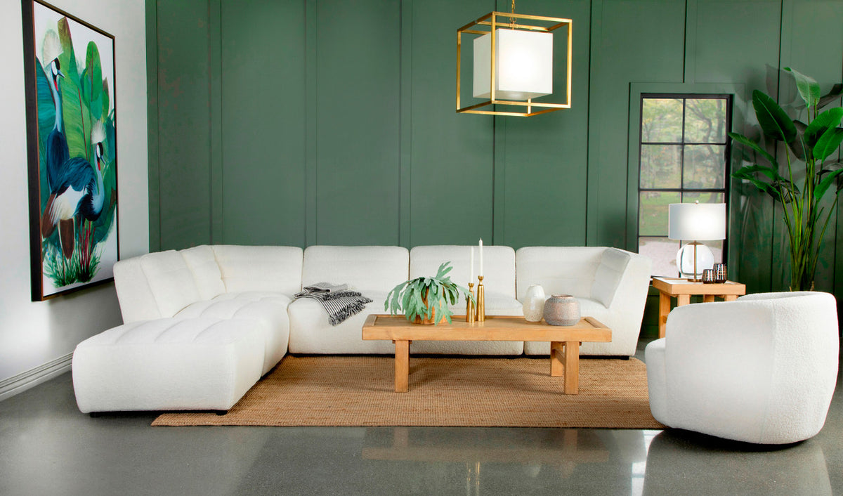 KERENA White Faux Sheep Skin 142" Wide Modular Sectional