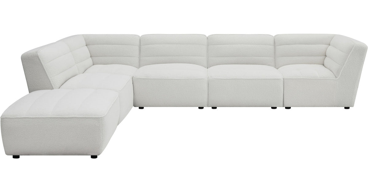 KERENA White Faux Sheep Skin 142" Wide Modular Sectional