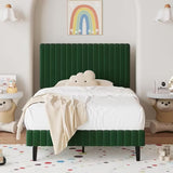KERMIT Dark Green Velvet 43" Height Platform Bed