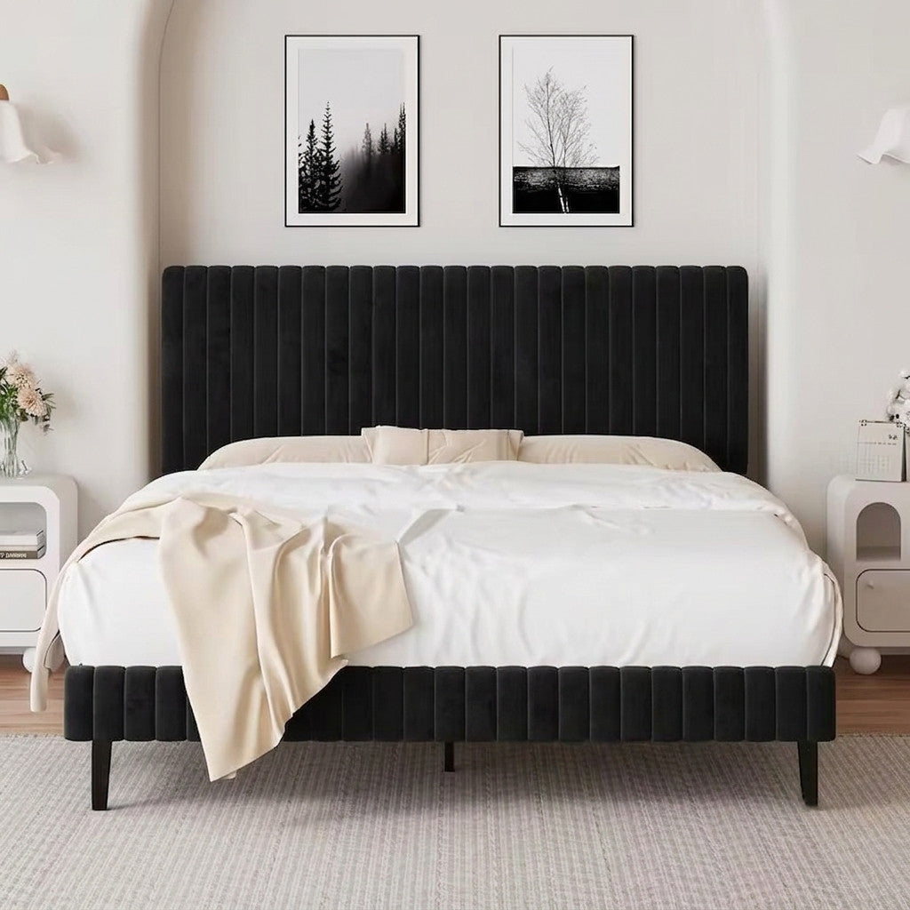 KERMIT Black Velvet 43" Height Platform Bed
