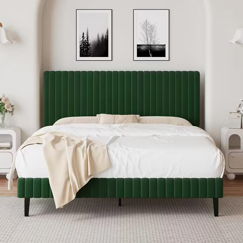 KERMIT Dark Green Velvet 43" Height Platform Bed