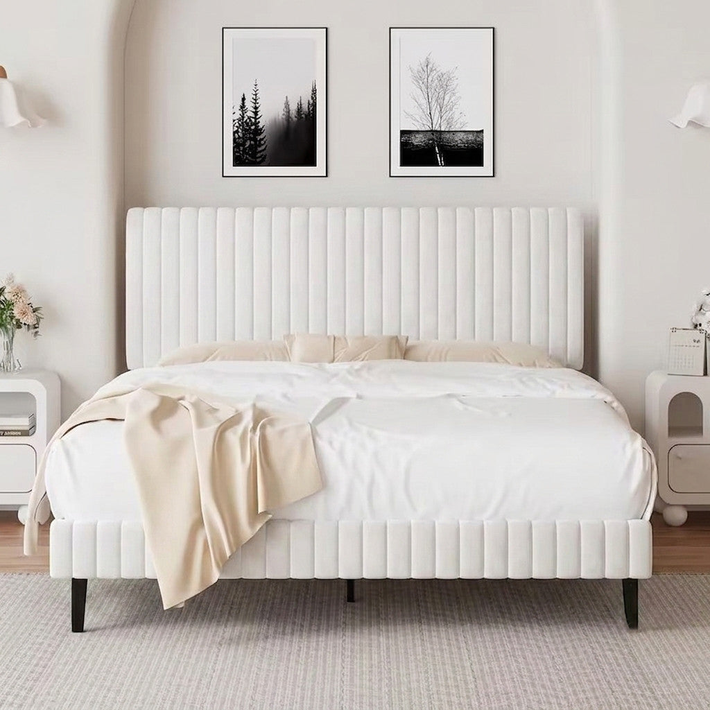 KERMIT White Velvet 43" Height Platform Bed
