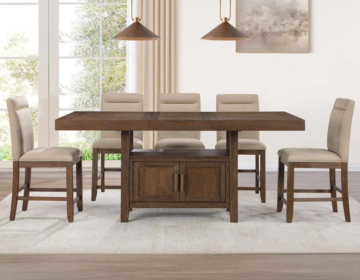 KEYBAY Distressed Toffee 9 Piece Counter Height Set
