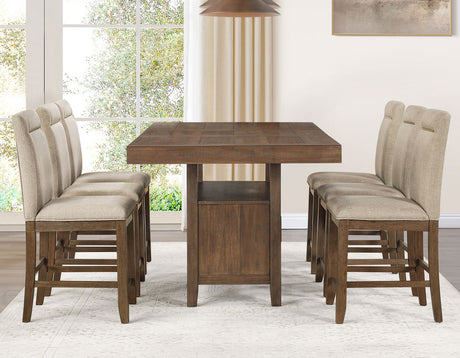 KEYBAY Distressed Toffee 9 Piece Counter Height Set