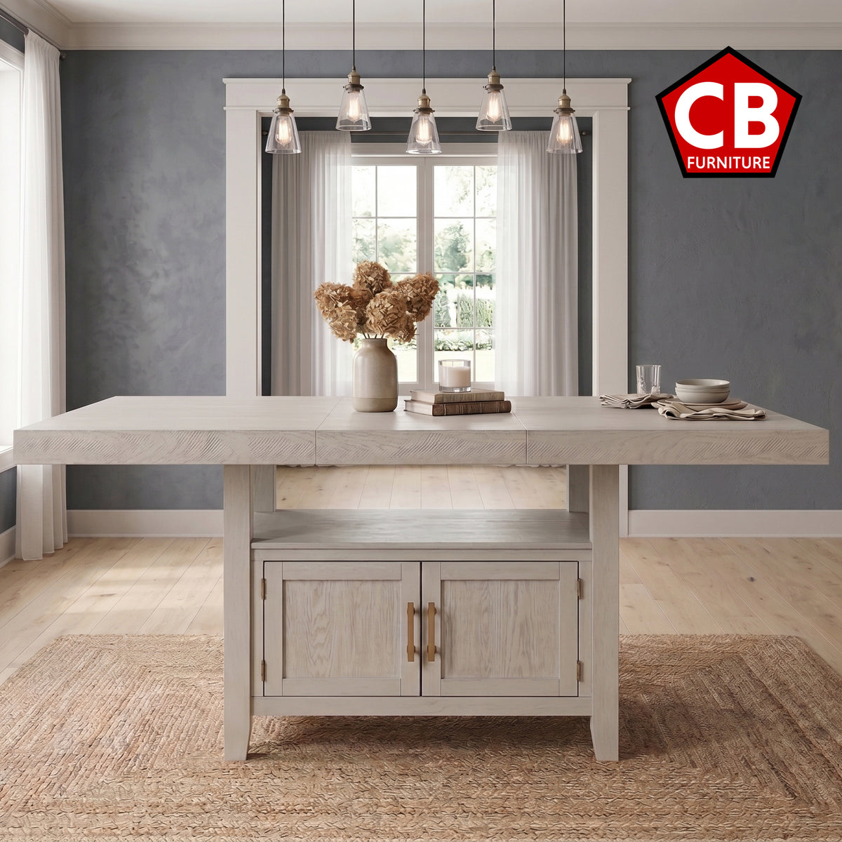 KEYBAY Distressed Greige 80" Wide x 42" Depth Counter Table