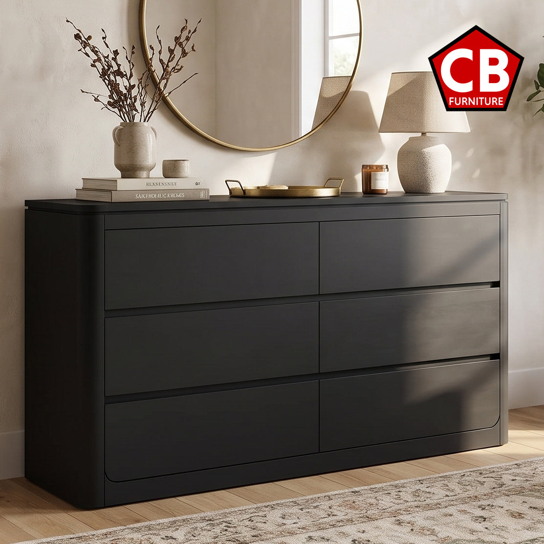 KIERAN Black 62" x 37" Height Dresser with Handless Drawer Fronts