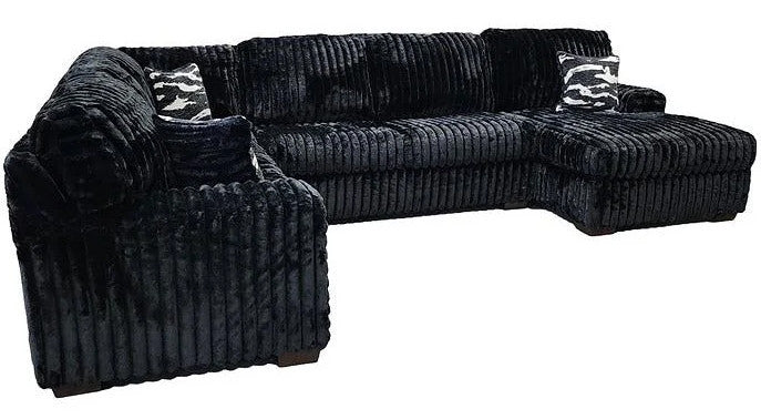 KIESTON Black Corduroy 143" Wide x 94" Depth Oversized Sectional