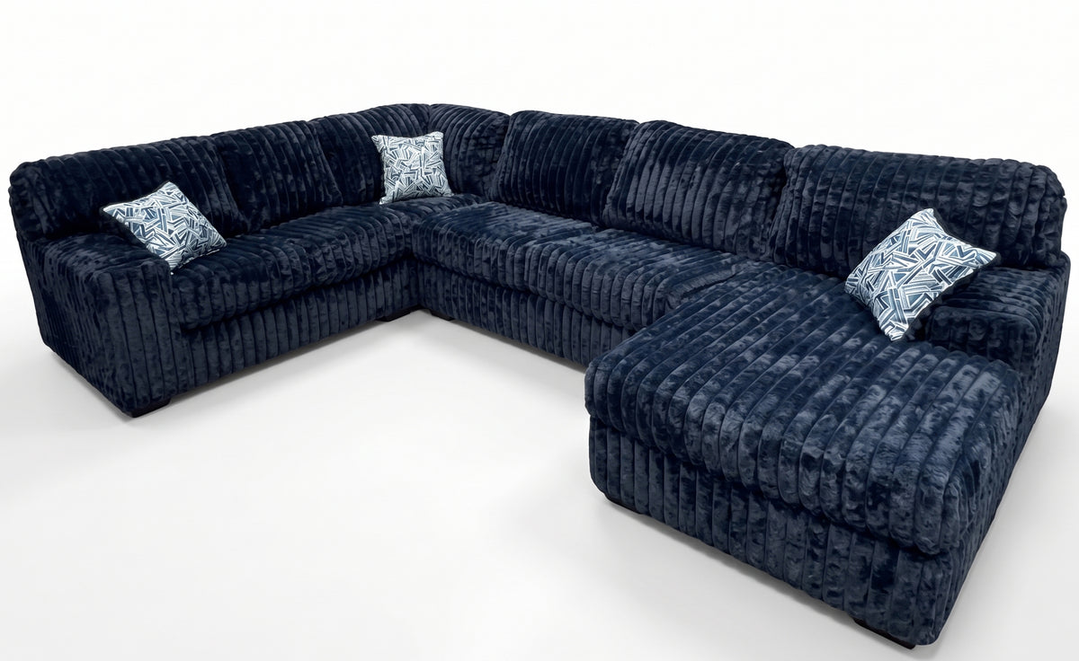 KIESTON Blue Corduroy 143" Wide x 94" Depth Oversized Sectional