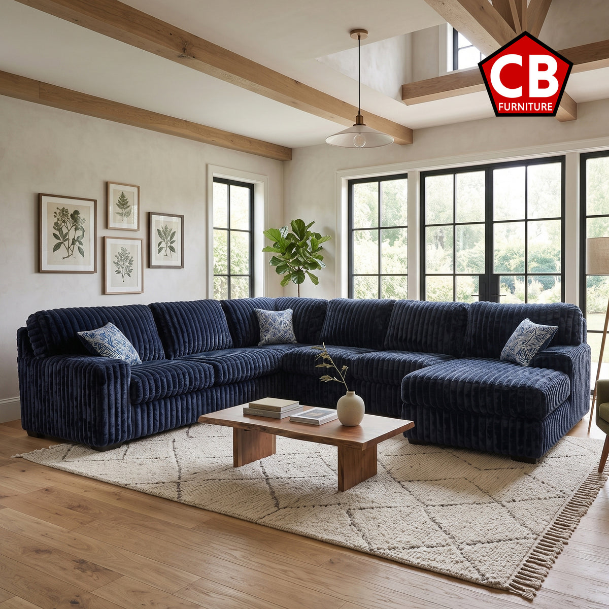 KIESTON Blue Corduroy 143" Wide x 94" Depth Oversized Sectional