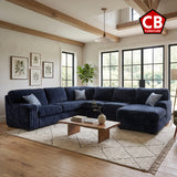 KIESTON Blue Corduroy 143" Wide x 94" Depth Oversized Sectional