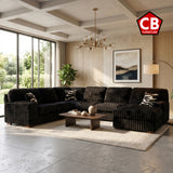 KIESTON Black Corduroy 143" Wide x 94" Depth Oversized Sectional