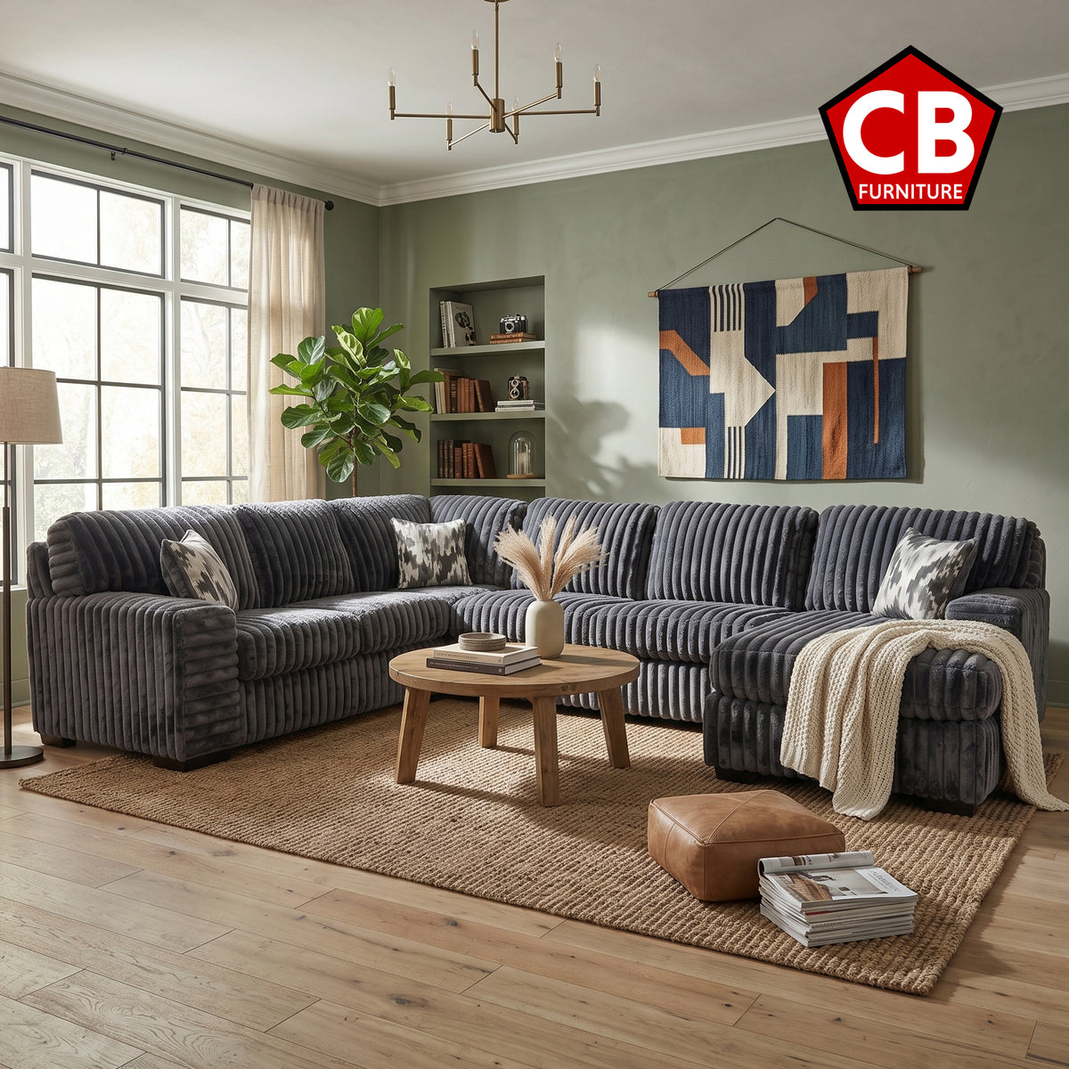 KIESTON Dark Gray Corduroy 143" Wide x 94" Depth Sectional