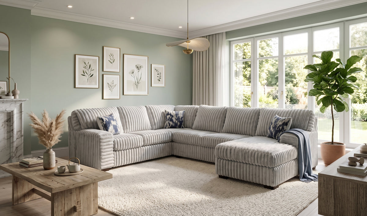 KIESTON Light Gray Corduroy 143" Wide x 94" Depth Sectional