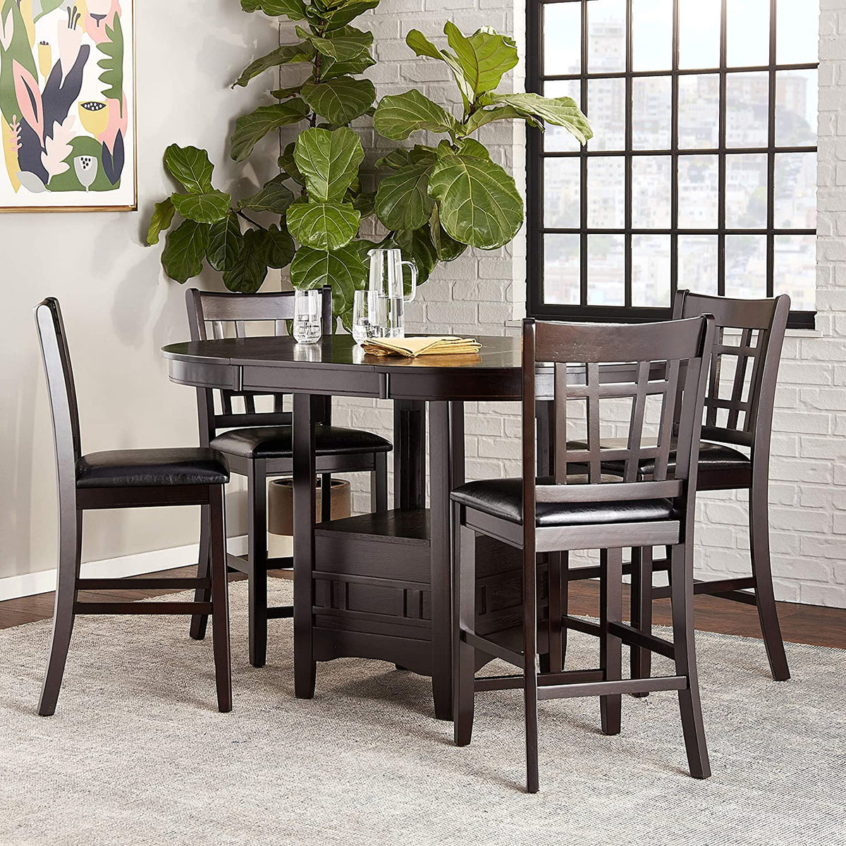 KILEEN Dark Brown 5-Piece Counter Height Set