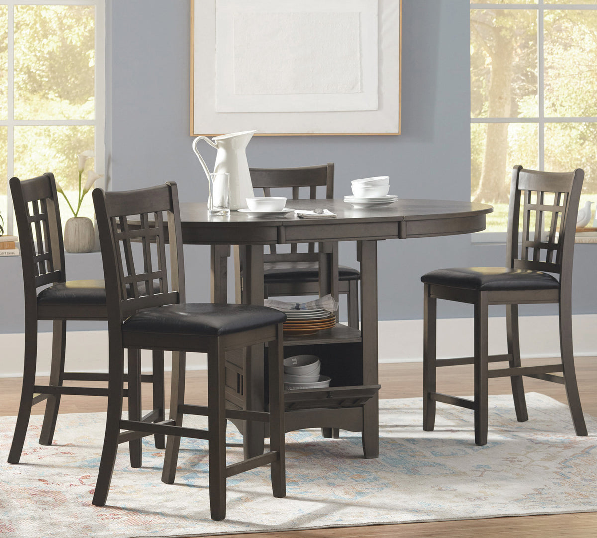 KILEEN Gray 60" Wide Storage Counter Table with Extension