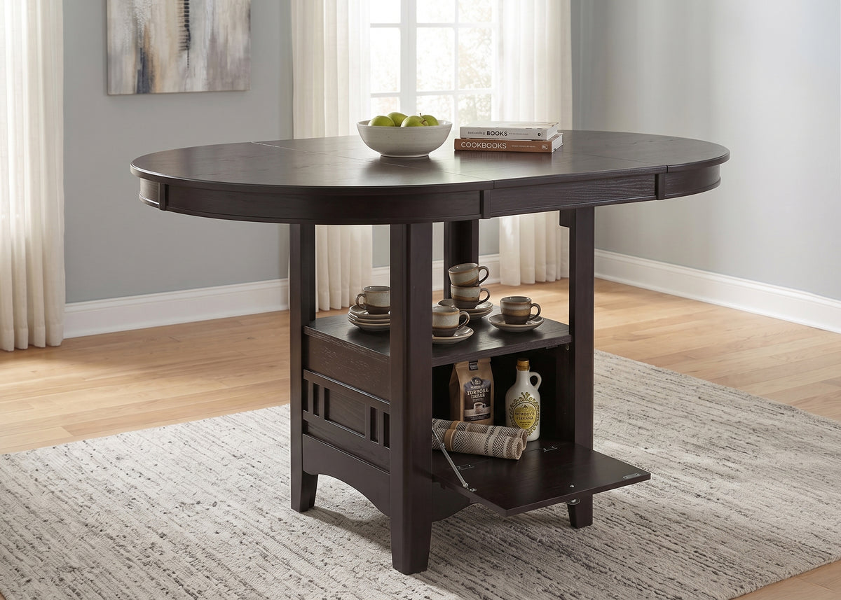 KILEEN Dark Brown 60" x 42" Storage Counter Table with Extension