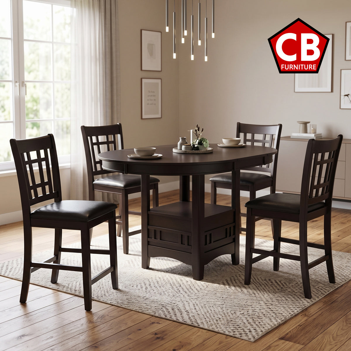 KILEEN Dark Brown 5-Piece Counter Height Set