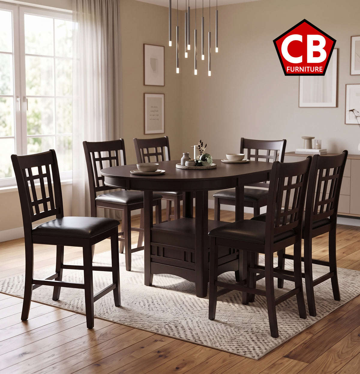 KILEEN Dark Brown 7-Piece Counter Height Set