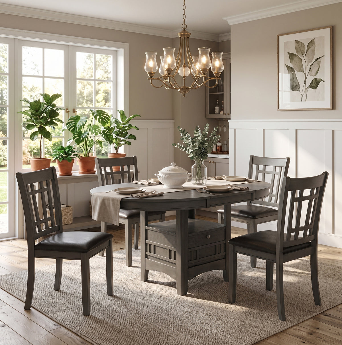 KILEEN Gray 60" x 42" Storage Dining Table with Extension