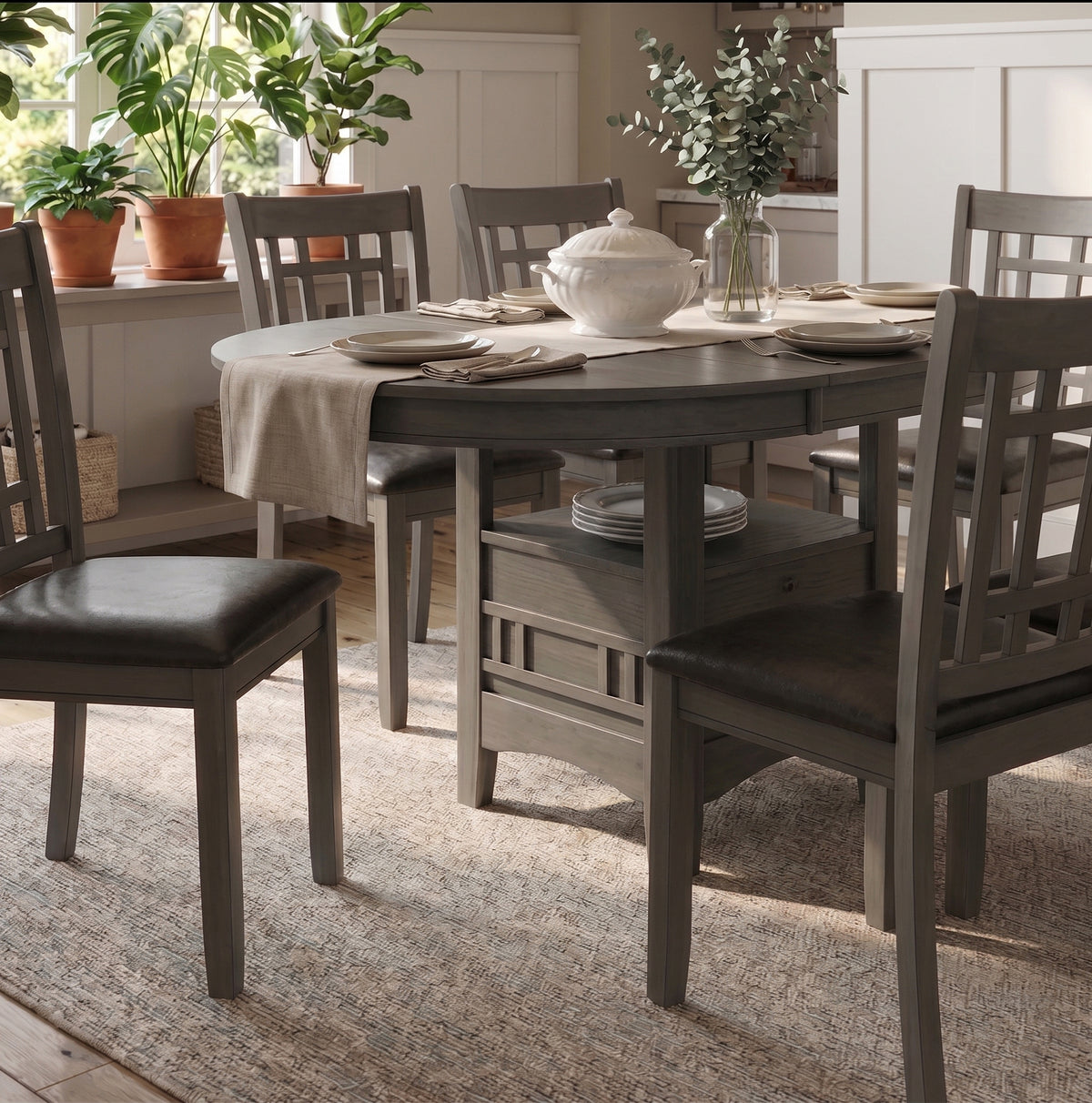 KILEEN Gray 60" x 42" Storage Dining Table with Extension