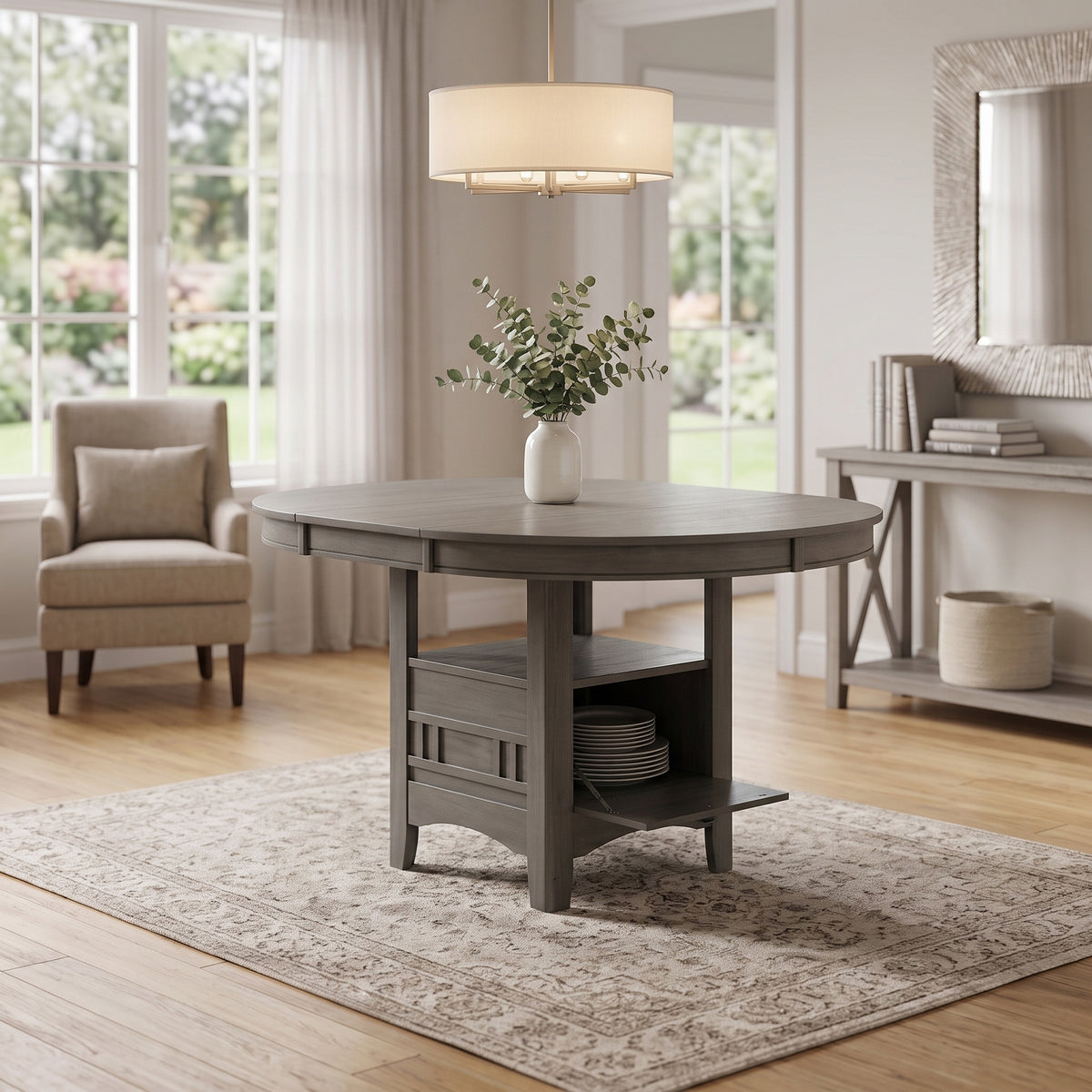KILEEN Gray 60" x 42" Storage Dining Table with Extension
