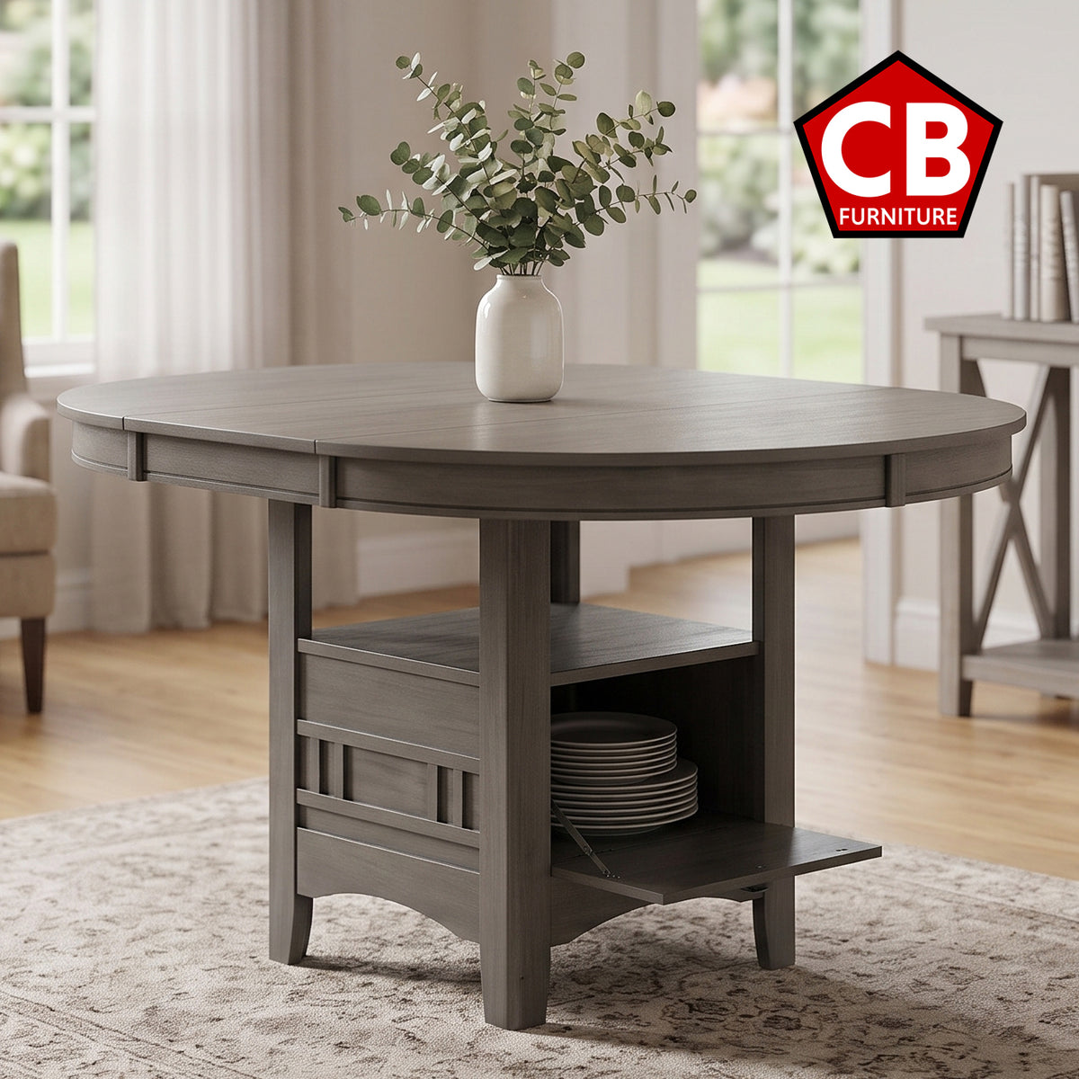 KILEEN Gray 60" x 42" Storage Dining Table with Extension