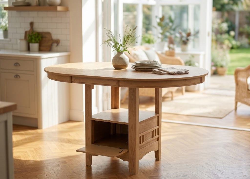 KILEEN Natural 60" x 42" Storage Counter Table with Extension