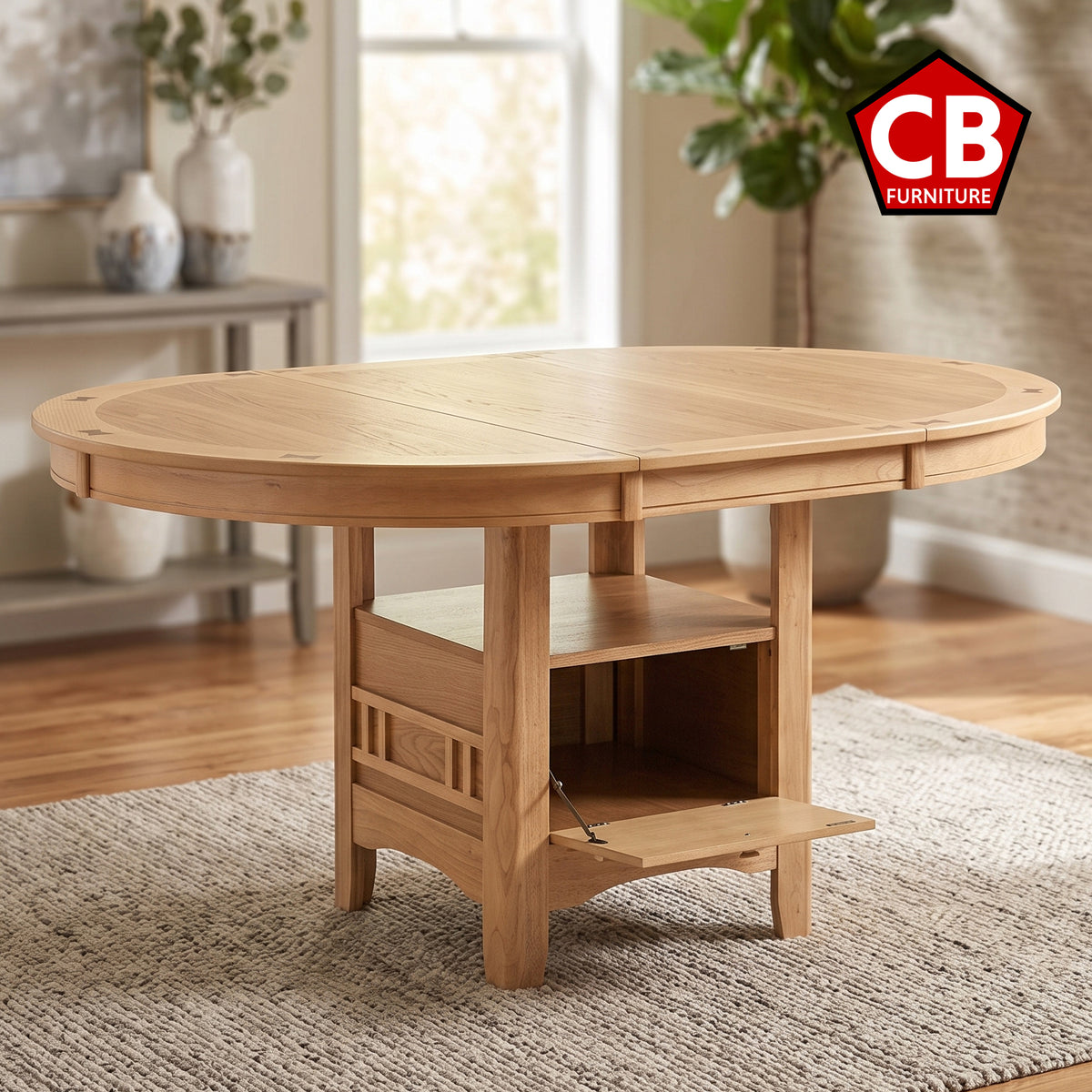 KILEEN Natural 60" x 42" Storage Dining Table with Extension